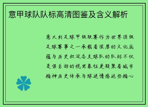 意甲球队队标高清图鉴及含义解析
